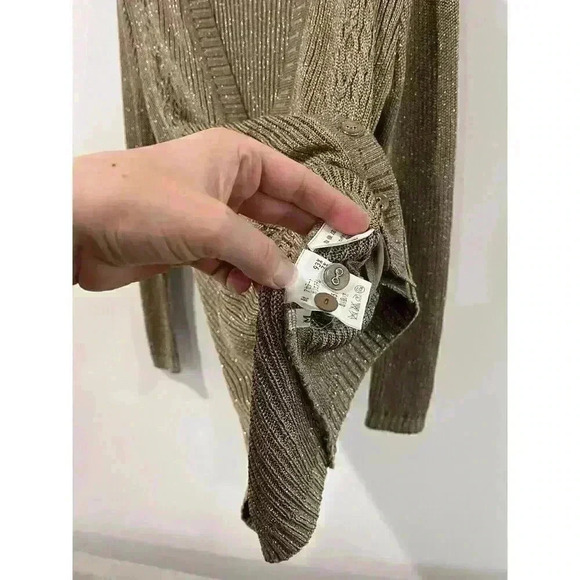 Miss Ashida Cardigan Sweater Women’s Medium M Brown Beige Shiny Button Up - Picture 3 of 4